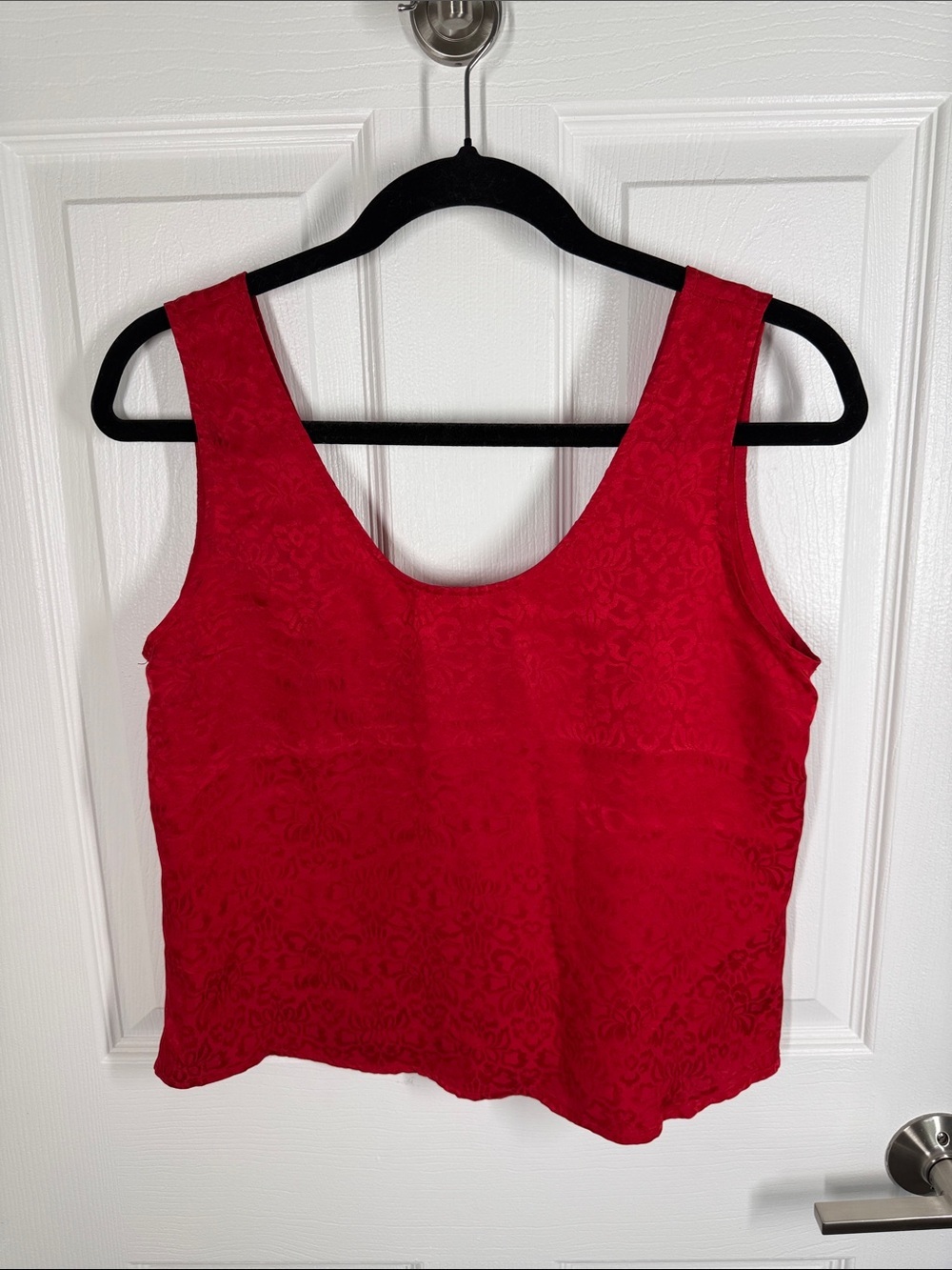 Diane Gilman vintage red silk floral embossed cropped tank size petite small